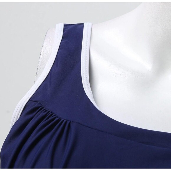 Women’s Tankini Swimsuit with Boy Shorts Two-Piece Ruffle Hem Striped Set - M - Picture 6 of 11